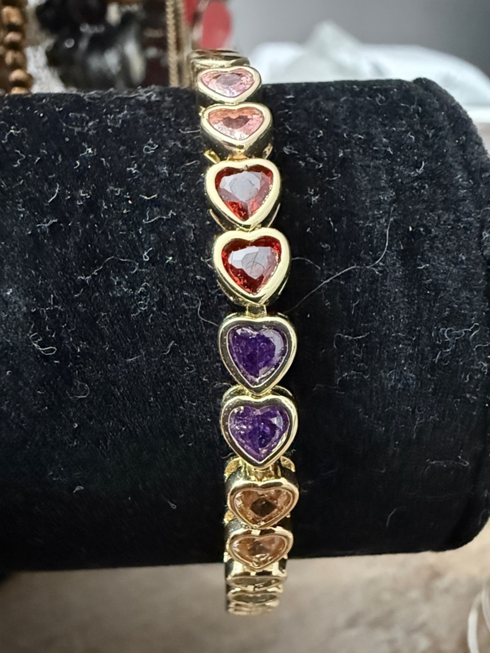 Gold Heart-Link Multicolor Stone Bracelet